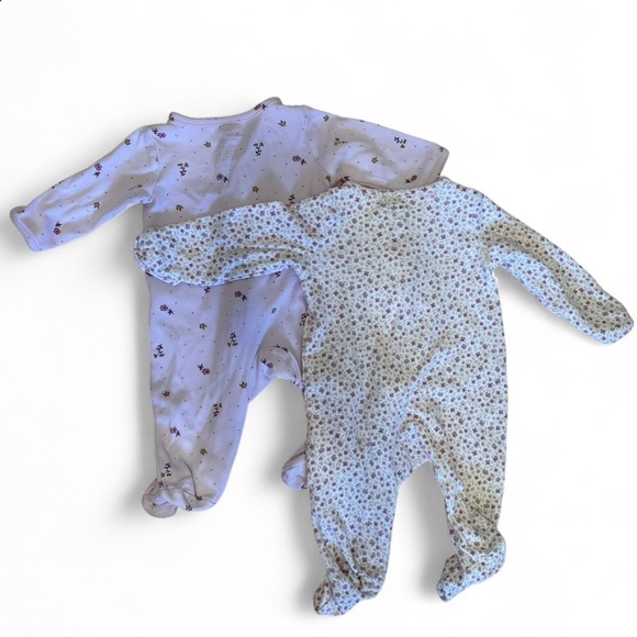 Carters Little Sister Pajamas Pair 3 Months Purple Floral - Picture 2 of 6